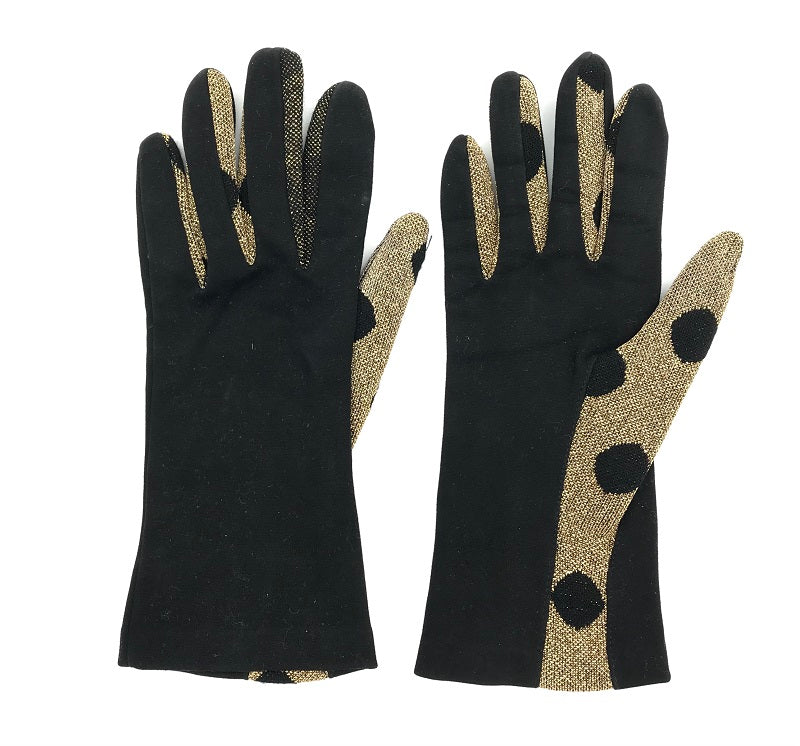 Pierre Cardin gloves with black and gold polka dots