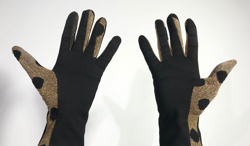 Pierre Cardin gloves with black and gold polka dots