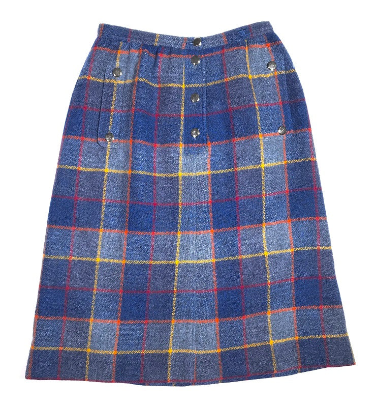 Courrèges tartan wool midi trapeze skirt