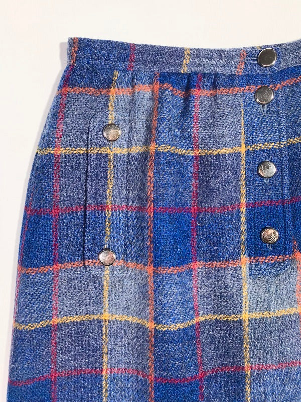 Courrèges tartan wool midi trapeze skirt