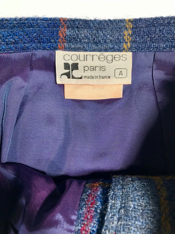 Courrèges tartan wool midi trapeze skirt