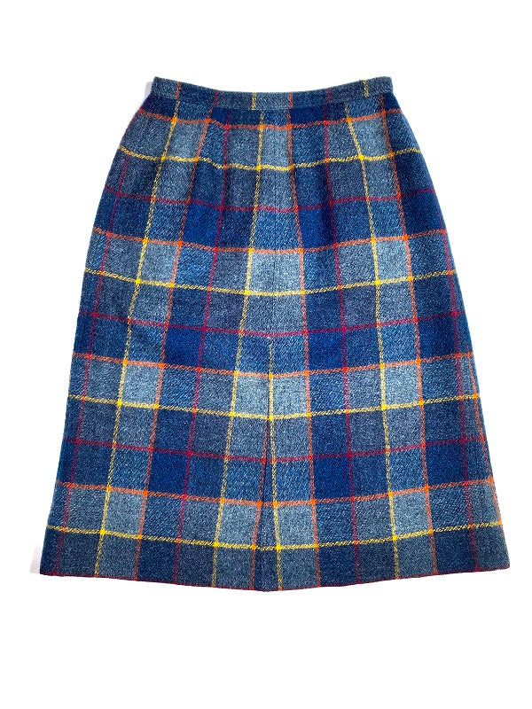 Courrèges tartan wool midi trapeze skirt
