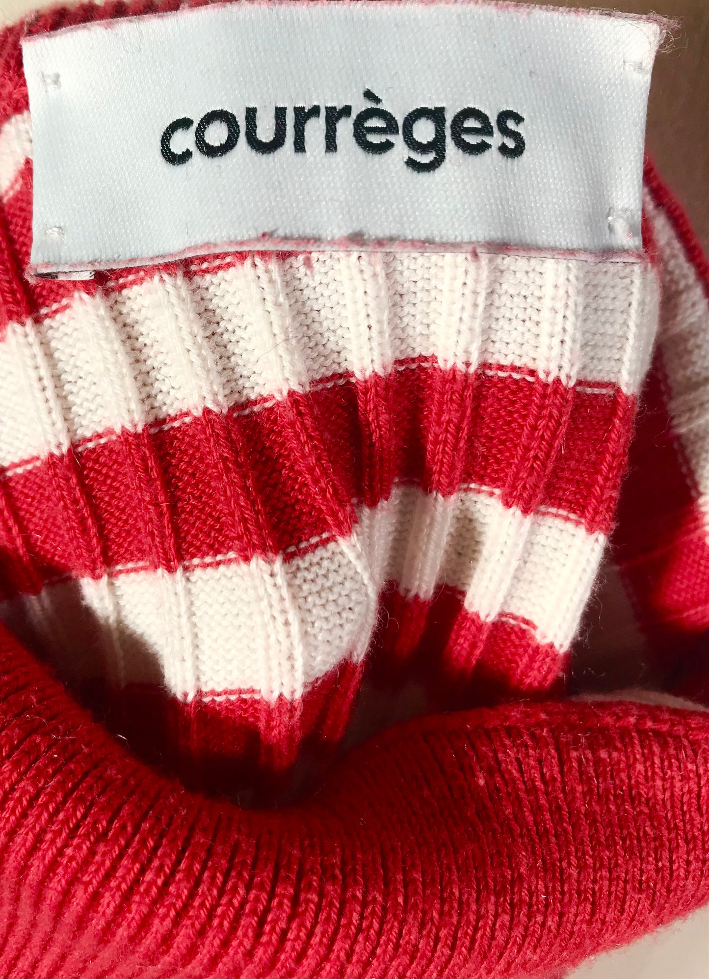 Pull Courrèges col montant marinière rouge et blanc