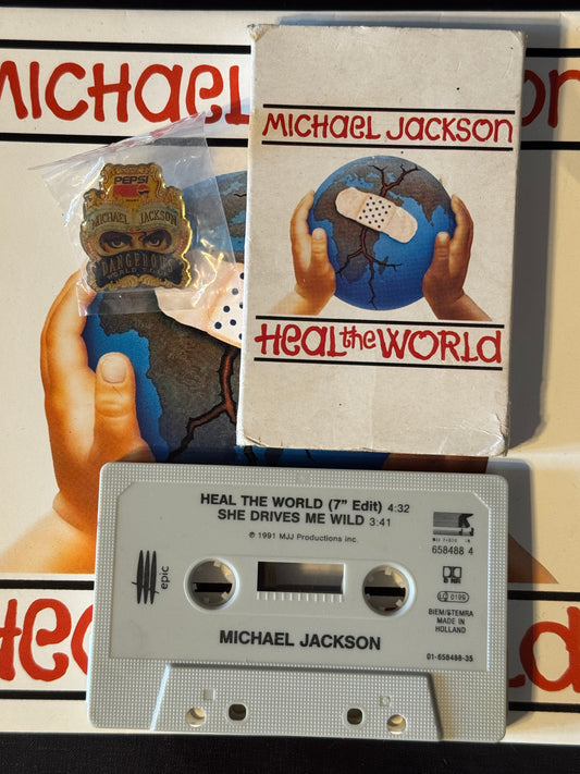 Michael Jackson Pack Dangerous K7 Heal The World cassette + Pin's