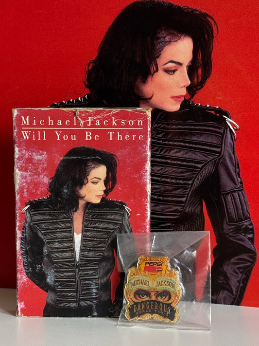 Michael Jackson Pack Dangerous Pin's + K7 Will You Be There cassette audio