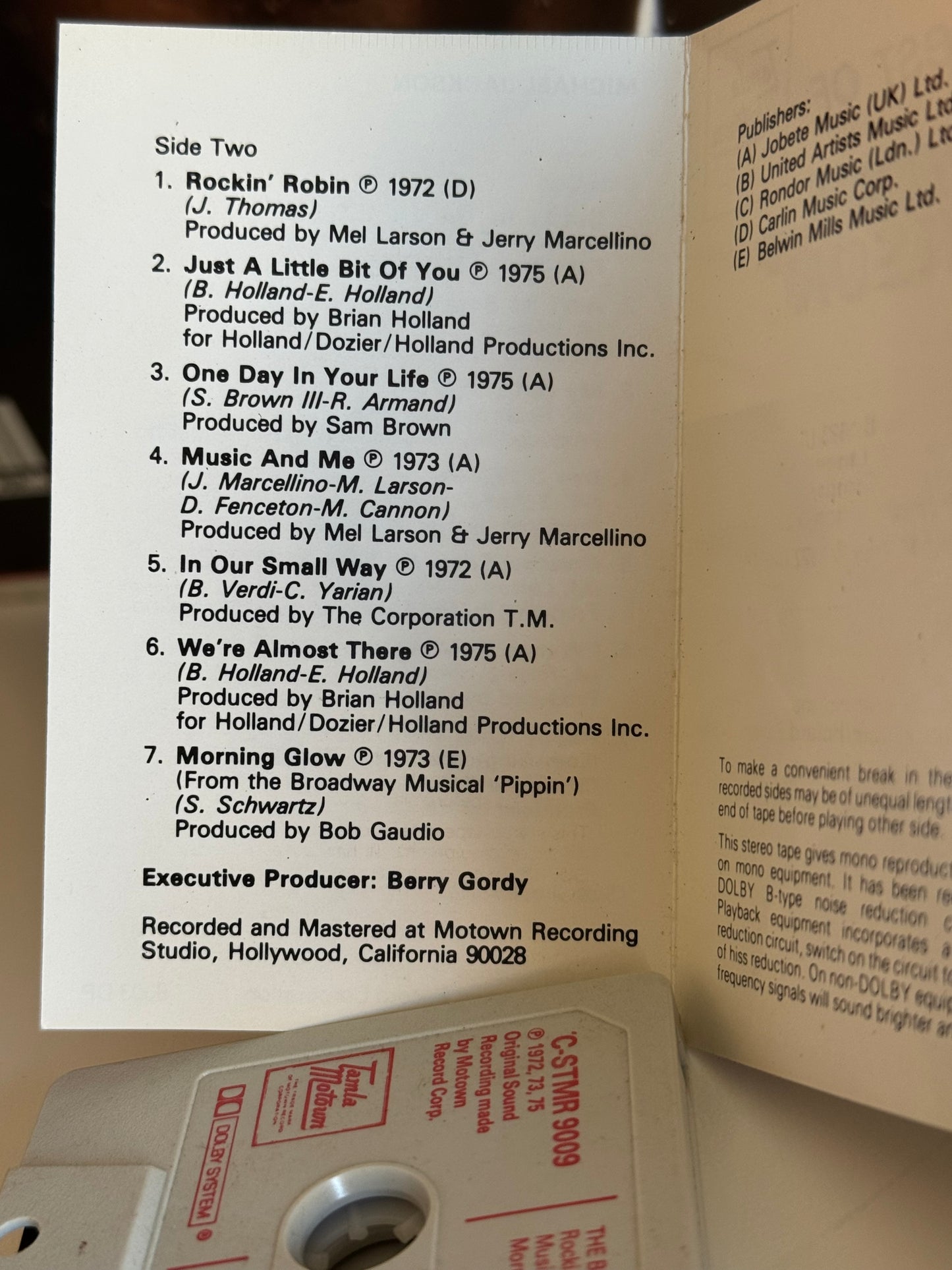 The Best of Michael Jackson K7 Tamla Motown cassette audio 1975