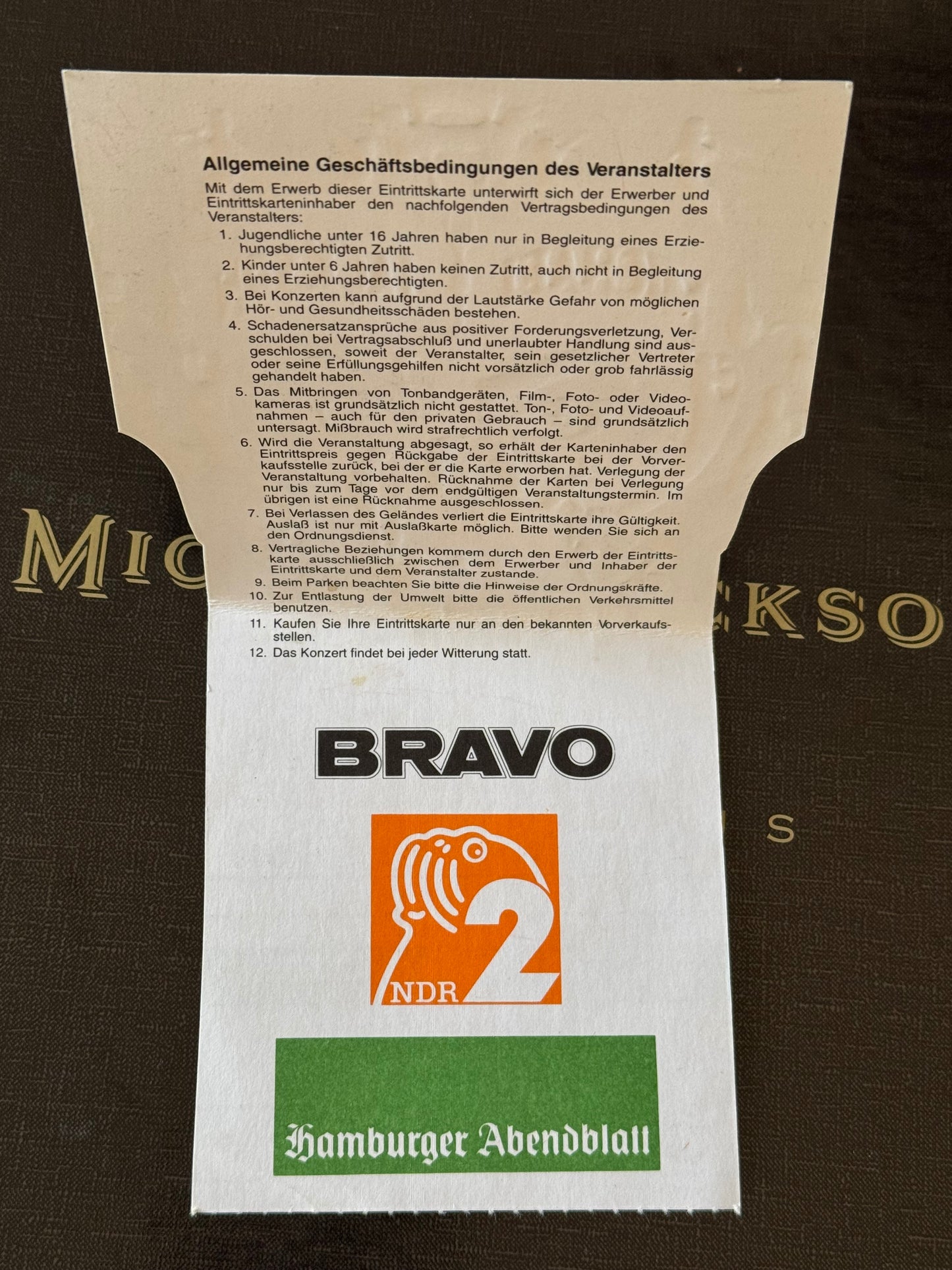 Michael Jackson Ticket concert Hamburg Dangerous World Tour 1992