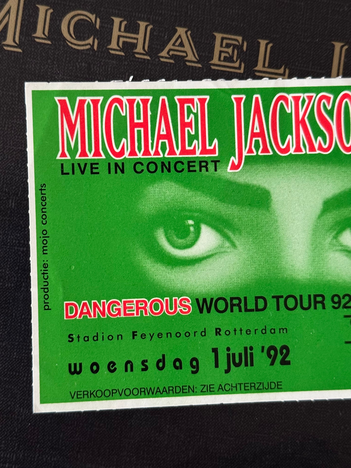 Michael Jackson Billet concert Dangerous Rotterdam 1992 Green ticket