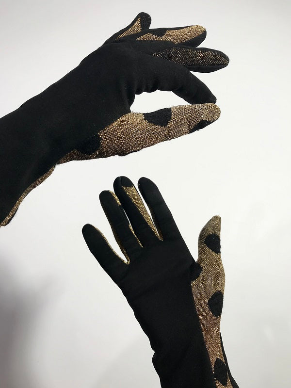 Pierre Cardin gloves with black and gold polka dots