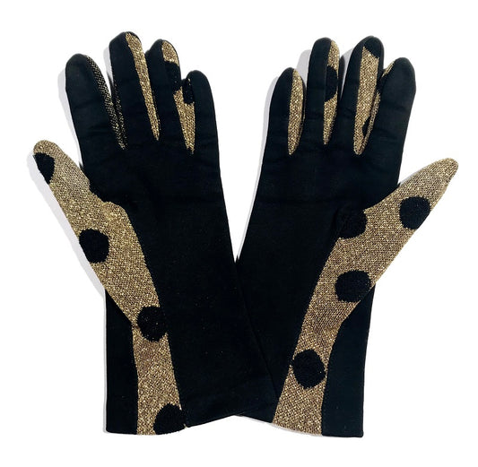 Pierre Cardin gloves with black and gold polka dots