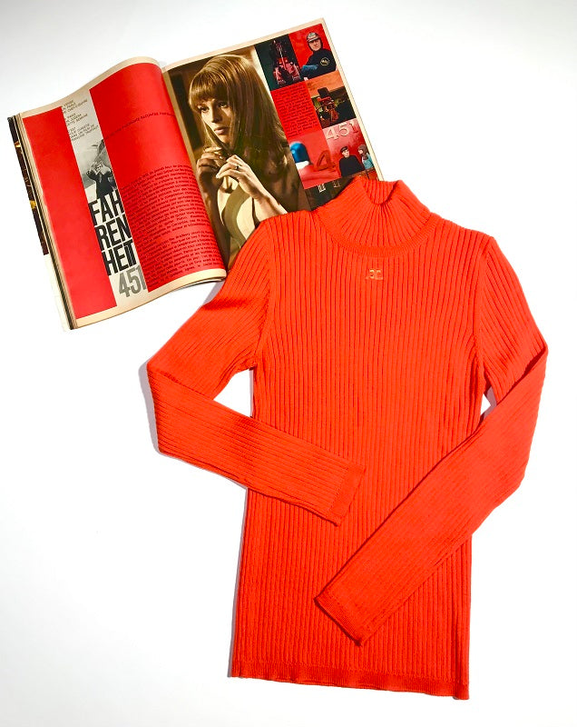 Pull Courrèges col haut orange