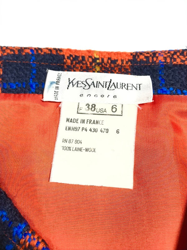 Yves Saint Laurent orange tartan skirt