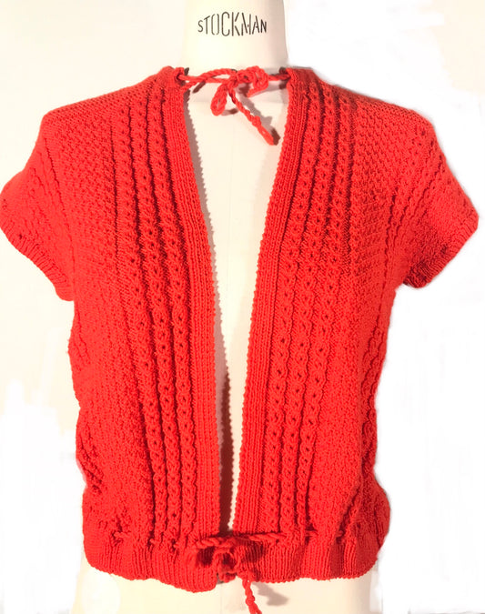 Gilet orange seventies tricoté à la main