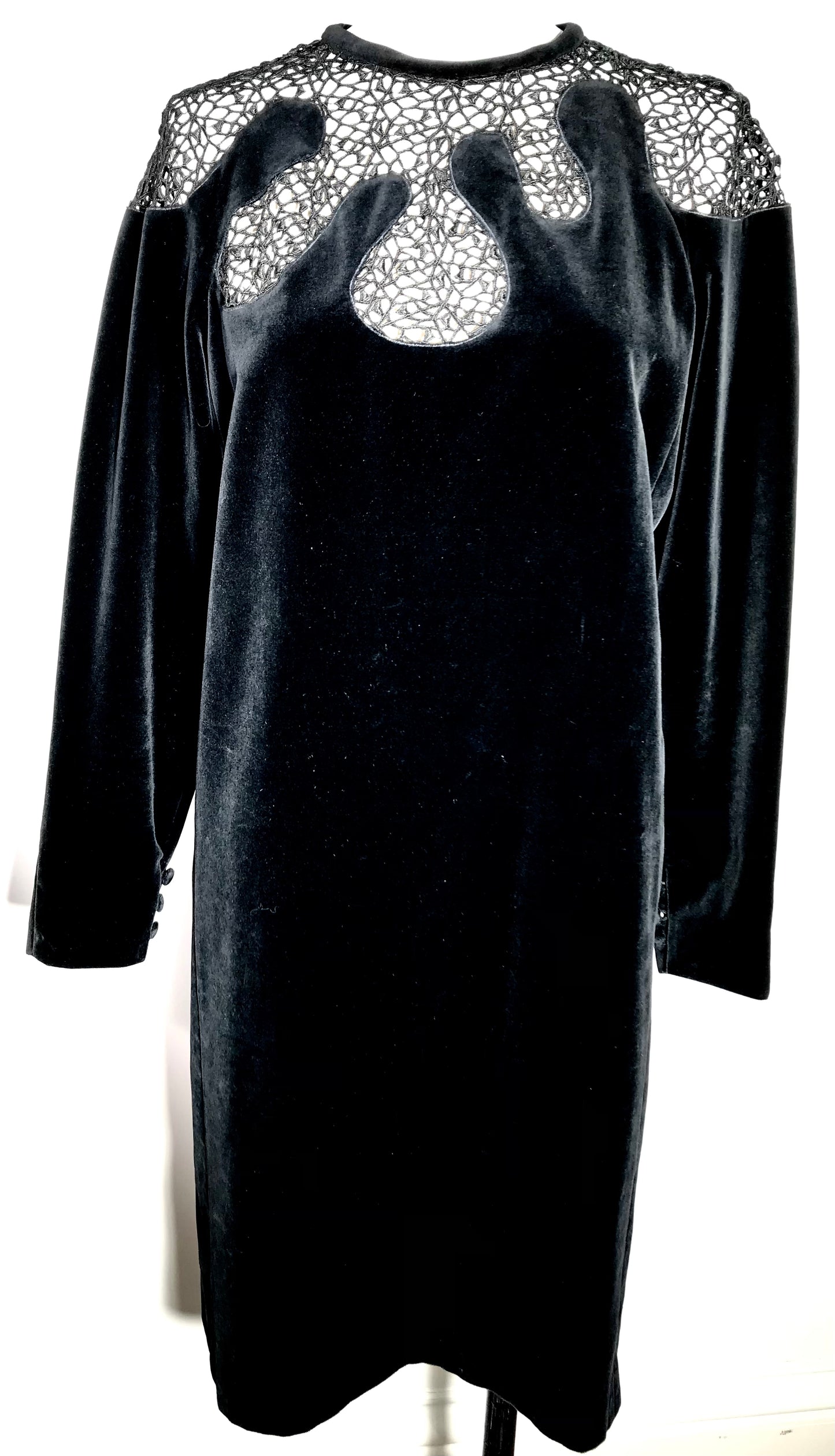 Courrèges evening dress in black velvet and guipure