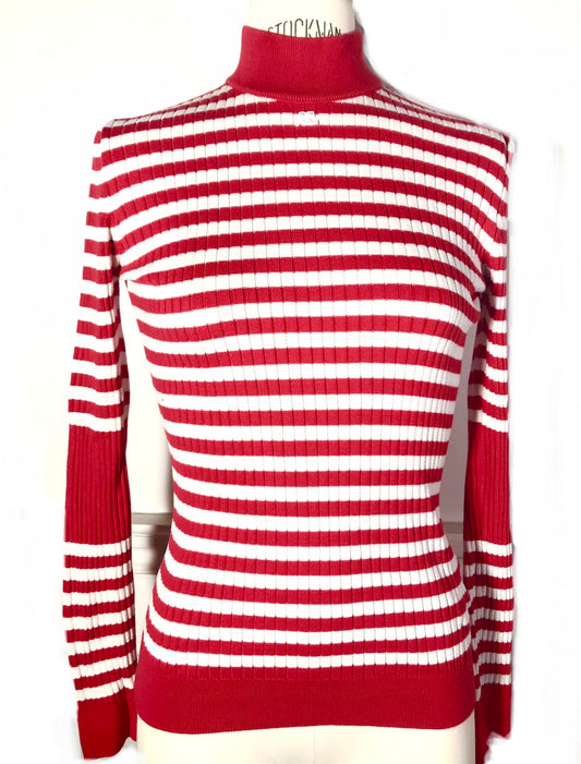 Pull Courrèges col montant marinière rouge et blanc