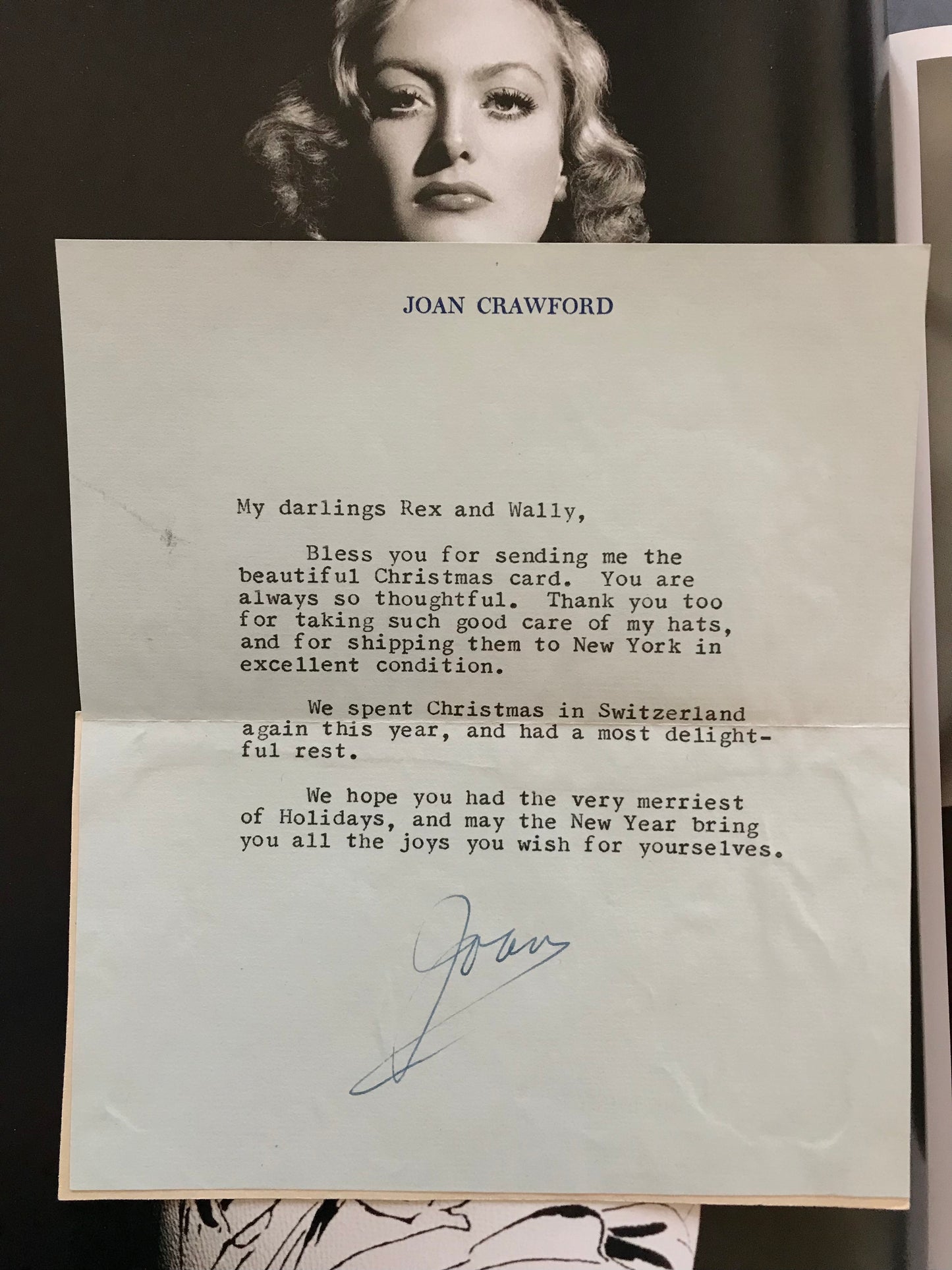 Lettre signée par Joan Crawford, circa 1970