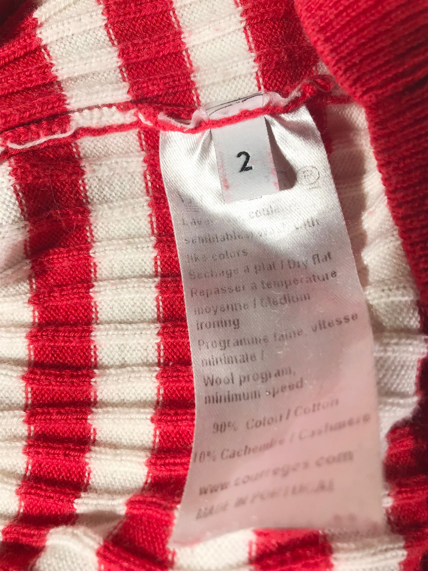 Pull Courrèges col montant marinière rouge et blanc